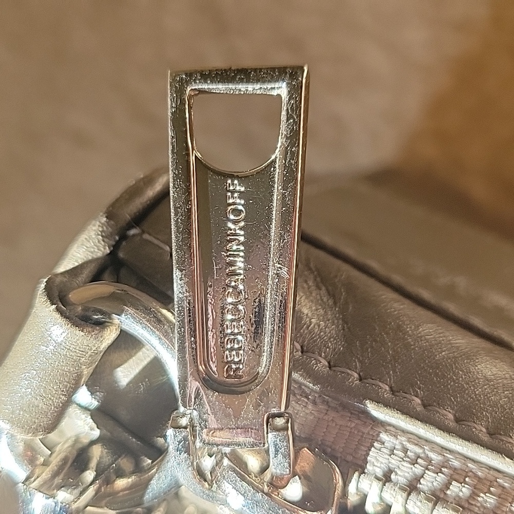 Rebecca Minkoff Metallic Silver Leather Mini MAC Crossbody Bag Studded Bottom - Picture 12 of 17